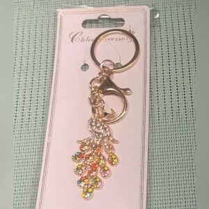 Gold and Multicolor Peacock Keychain